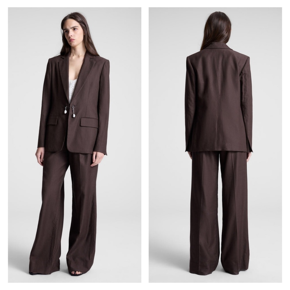 A.L.C. Tommy II Soft Suiting Pants Brown Size 4 Wide Leg Trousers Office NWT - Picture 3 of 14